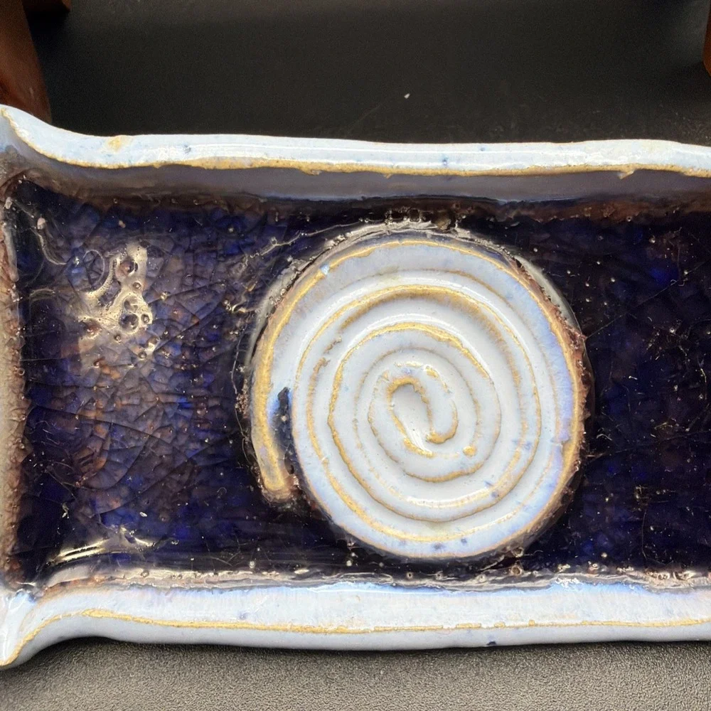 VTG Handmade Studio Pottery Trinket/Soap Dish Crackled Glass Paloma Pottery